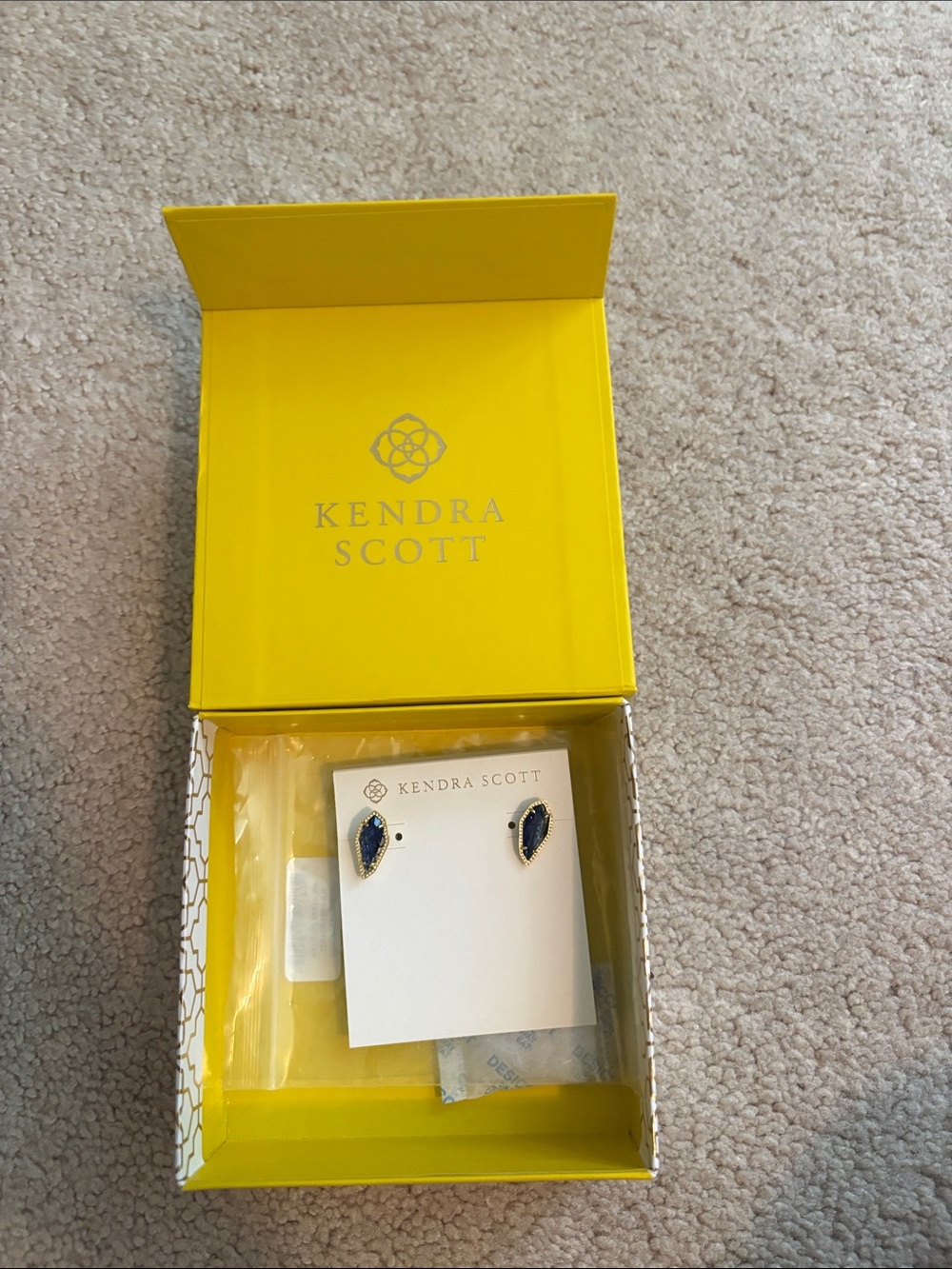 Kendra Scott Navy Teardrop Stud Earrings with Gold Trim